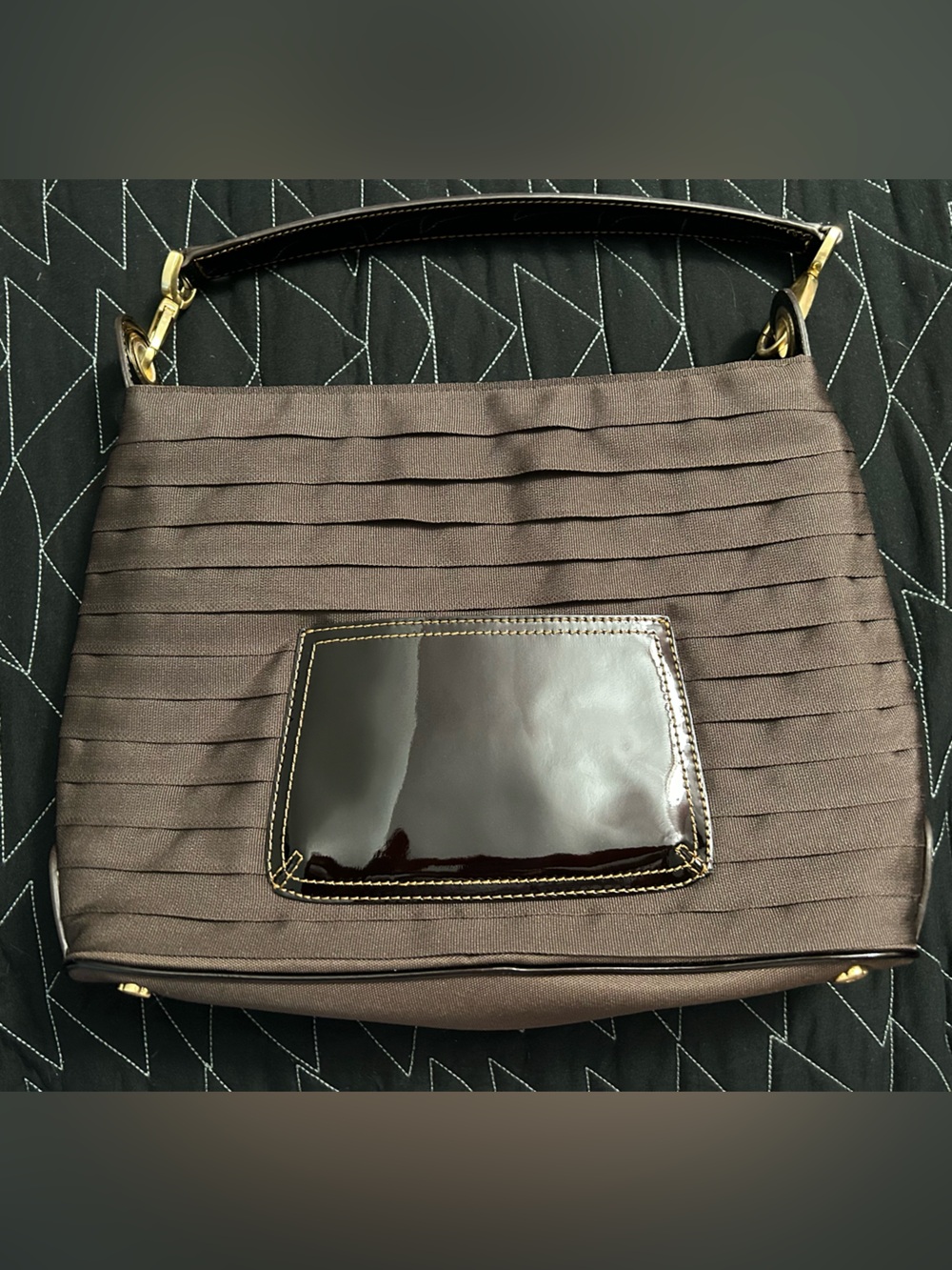 EUC Eric Javits New York Chocolate Brown Pleated Shoulder Bag with Gold Accents - Picture 8 of 14